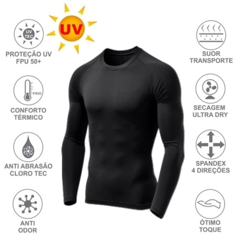 Camiseta de proteção solar térmica de compressão segunda pele tecido gelado UV 50 + várias cores  unissex masculino fem